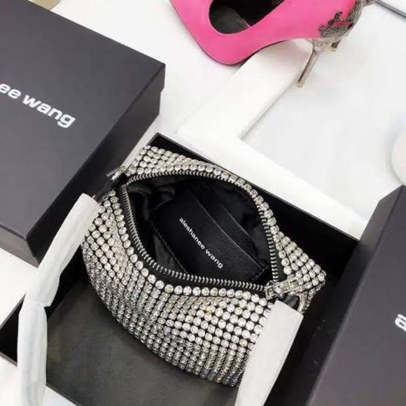 Alexander Wang heiress pouch rhinestone mesh women handbag sparkle top handle - Picture 7 of 11